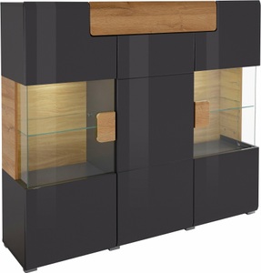 SERIE TOLEDO, Highboard »Serie Toledo«, Breite 147, 4cm, INOSIGN Highboard »Toledo,Breite 147,5cm,trendige Hochkommode mit 3Türen und Schublade«, Hochschrank mit Glas-Partien,stylische Hochglanzfronten