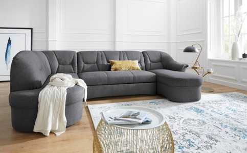 DOMO collection, DOMO collection Wohnlandschaft »Sarafina«, wahlweise mit Bettfunktion, optional mit Federkern, DOMO collection Wohnlandschaft »Sarafina, zeitlos und komfortabel, optional mit Federkern, U-Form« wahlweise mit Bettfunktion