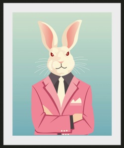 QUEENCE, queence Bild »Grey«, Hase, (1 St.), queence Bild »Grey«, Hase-Hasen-Foto-Kunst-Comic, (1 St.), HD Premium Poster-Druck inkl. Holzrahmen