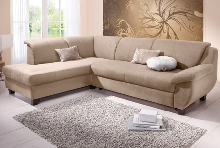 HOME AFFAIRE, Home affaire Ecksofa »Yesterday«, wahlweise mit Bettfunktion, Home affaire Ecksofa »Yesterday zeitlos und elegant, bequeme Armlehnen, L-Form« Microfaser, natur
