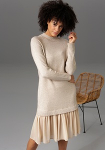 ANISTON CASUAL, Aniston CASUAL Strickkleid, mit Chiffon-Volant - NEUE KOLLEKTION, 