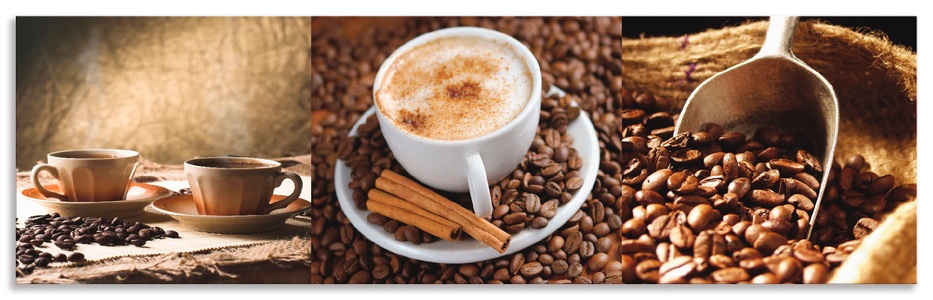 Artland, Artland Küchenrückwand »Kaffee - Cappuccino - Heisser Kaffee«, Artland Küchenrückwand »Kaffee - Cappuccino - Heisser Kaffee«, (1 tlg.), Alu Spritzschutz mit Klebeband, einfache Montage