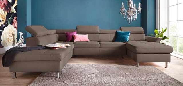 exxpo - sofa fashion, exxpo - sofa fashion Wohnlandschaft, inkl. Kopf- bzw. Rückenverstellungwahlweise mit Bettfunktion und Bettkasten, exxpo - sofa fashion Wohnlandschaft »Maretto, bequem und komfortabel, viel Platz, Breite 330cm, U-Form« inkl. Kopfteilverstellung für mehr Sitzkomfort, wahlweise Bettfunktion