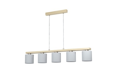 Eglo, Pendellampe Castralvo mit fünf Textilschirmen, Hängelampe Castralvo, Länge 115 cm, holz/weiß, 5-flg., Stoff