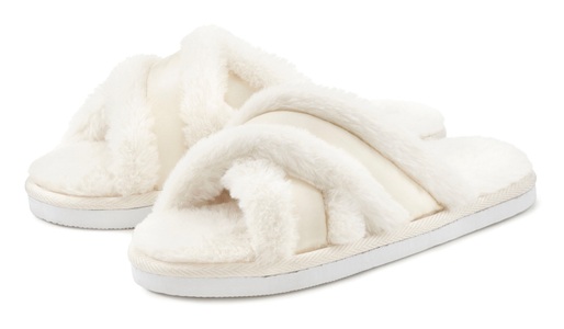 VIVANCE DREAMS, Vivance Dreams Hausschuh, Pantolette mit raffinierter Kreuzbandage VEGAN, Vivance Hausschuh »Plüsch Hausschuhe«, mit Kreuzbandage, Pantolette, Pantoffel, Mule, offener Schuh VEGAN