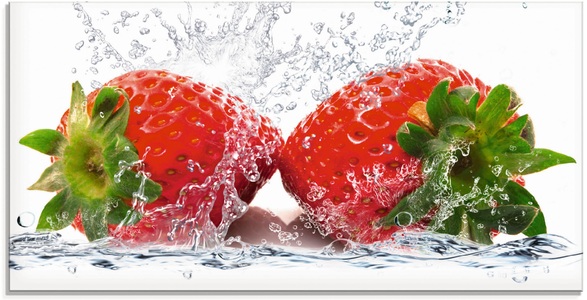 Artland Glasbild »Erdbeeren mit Spritzwasser«