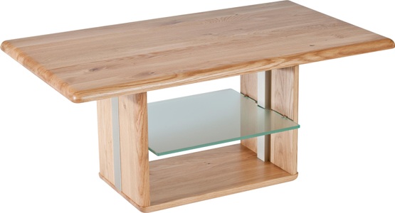 VIERHAUS, Vierhaus Couchtisch, auf Rollen, höhenverstellbar, Vierhaus Couchtisch »Viola«, Massivholz, Ablage Glas satiniert, rollbar