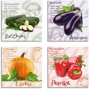 Artland, Artland Leinwandbild »Zucchini, Aubergine, Kürbis, Paprika«, Artland Leinwandbild »Zucchini, Aubergine, Kürbis, Paprika«, Lebensmittel, (4 St.), 4er Set, verschiedene Grössen