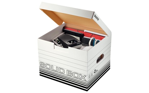 Leitz, Leitz Archivbox 6118-00-01 Karton Weiß/Schwarz 10 St., Archivbox Leitz Solid Box M 6118, mit Klappdeckel & Aufbau-Automatik, 10 Stück, weiß