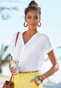 VIVANCE, Vivance Kurzarmbluse, Vivance Kurzarmbluse in lockerem Schnitt, Damenbluse, casual, Business-Look