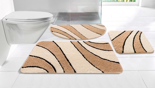 my home Badematte »Anna, Badvorleger, Badezimmer Teppich«, rutschhemmend beschichtet, fussbodenheizungsgeeignet-schnell trocknend, Badteppich, Hoch Tief Effekt, Modern, Weich, Wellen