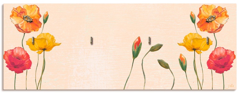 Artland, Artland Schlüsselbrett »Bunte Mohnblumen«, Artland Hakenleiste »Bunte Mohnblumen«, MDF