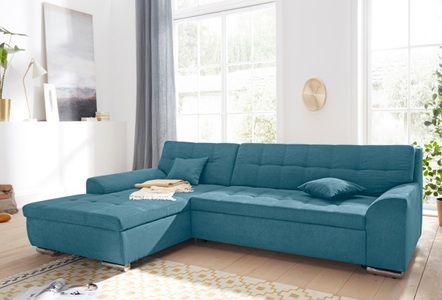 DOMO collection, DOMO collection Ecksofa, DOMO collection Ecksofa »Aversa, moderne Steppung, geschwungene Armlehnen, Breite 267cm« L-Form, wahlweise mit Bettfunktion