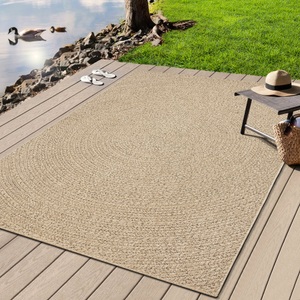 merinos Teppich »Kenzy«, rund, 1 mm Höhe, robuster In- und Outdoor Teppich im natürlichen Jute-Look, wetterfest