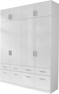 lipo, Kleiderschrank CELLE, Carryhome Drehtürenschrank in weiss, weiß hochglanz , Celle , Kunststoff , 2 Fächer , 8 Schubladen , 181x210x54 cm , Hochglanz, Wasserlack,Nachbildung , Typenauswahl, Beimöbel erhältlich, In verschiedenen Grössen erhältlich , 000380018167