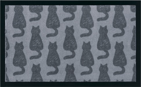 Hanse Home, Hanse Home - Fussmatte - 45 x 75 cm - Grau, my home Fussmatte »Katzen, Türmatte«, rechteckig, 5 mm Höhe, Rutschfest, Tiermotiv, Cat, mit Spruch, Robust, Pflegeleicht, Waschbar
