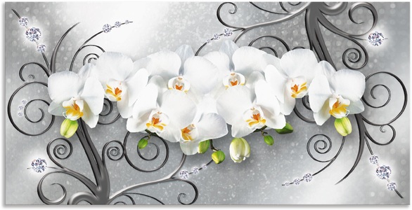 Artland, Artland Wandbild »weisse Orchideen auf Ornamenten«, Blumenbilder, (1 St.), in vielen Grössen & Produktarten - Alubild / Outdoorbild für den Aussenbereich, Leinwandbild, Poster, Wandaufkleber / Wandtattoo auch für Badezimmer geeignet, Artland Wandbild »weisse Orchideen auf Ornamenten«, Blumenbilder, (1 St.), als Alubild, Outdoorbild, Leinwandbild, Poster, Wandaufkleber