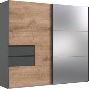 MID.YOU, MID.YOU Schwebetürenschrank in graphitfarben, eichefarben , Palermo , Metall , 5 Fächer , 2 Schubladen , 250x216x65 cm , Dekorfolie,Dekorfolie,Nachbildung,Nachbildung , 001787084104, MID.YOU Schwebetürenschrank in graphitfarben, eichefarben , Palermo , Metall , 5 Fächer , 2 Schubladen , 250x216x65 cm , Dekorfolie,Dekorfolie,Nachbildung,Nachbildung , 001787084104