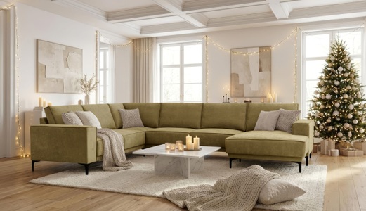 PLACES OF STYLE, Places of Style Wohnlandschaft »XXL Sofa Oland, Struktur, Flachgewebe, Luxus-Microfaser, Boucle«, U-Form, 342 cm, Wellenunterfederung, Skandi-Design, Metallfüsse, GOODproduct Wohnlandschaft »OLAND U-Form, XXL, B: 342 cm, Skandi-Design« Skandi-Design in Struktur, Flachgewebe, Luxus-Microfaser, Boucle