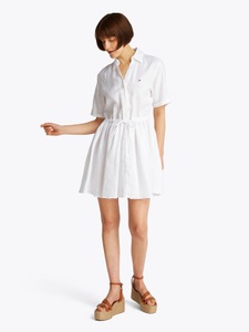 Tommy Hilfiger, Tommy Hilfiger Hemdblusenkleid »ESS LINEN S/S SHORT DRESS«, mit Tunnelzug in der Taille, mit Rückenfalte,kühlendes Premium Leinen, 