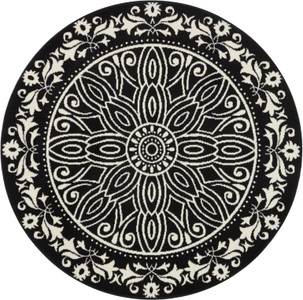 White Label, White Label - Teppich - 140 cm - Schwarz, Home affaire Teppich »Hugh«, rund, 8 mm Höhe, Kurzflor, Mandala-Design, Zwei-Farben-Kombination