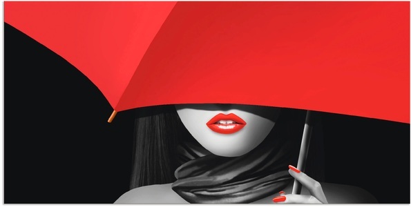 Artland, Artland Wandbild »Rote Lippen unter dem Regenschirm«, Artland Wandbild »Rote Lippen unter dem Regenschirm«, Frau, (1 St.), als Alubild, Outdoorbild, Poster, Wandaufkleber in verschied. Grössen