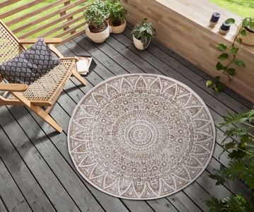 Freundin home collection, freundin Home Collection Teppich »Lilja«, rund, 5 mm Höhe, In-und Outdoor geeignet, Mandala, Wohnzimmer, Balkon, Terrasse, Garten, Pflegeleicht, Flachgewebe, Wendbar, freundin Home Collection Teppich »Lilja Wendeteppich«, rund, 5 mm Höhe, In-& Outdoor, beidseitig, Wetterfest, Balkon, Garten, Wohnzimmer