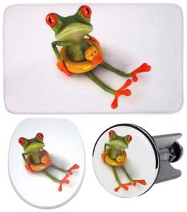 Sanilo, Sanilo Badaccessoires-Sets »Froggy«, (Komplett-Set, 3 tlg.), bestehend aus WC-Sitz, Badteppich und Waschbeckenstöpsel, Sanilo Badaccessoire-Set »Froggy«, (Komplett-Set, 3 tlg.), bestehend aus WC-Sitz, Badteppich und Waschbeckenstöpsel