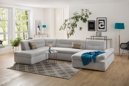 my home Wohnlandschaft »Avesa«, Wahlweise mit Armteilverstellung und Bettfunktion, B/T/H: 355/216/80 cm