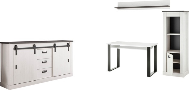 PREMIUM COLLECTION BY HOME AFFAIRE, Premium collection by Home affaire Schrank-Set »SHERWOOD«, (4 St.), in modernem Holz Dekor, mit Scheunentorbeschlag und Apothekergriffen aus Metall, 