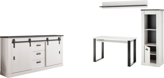 PREMIUM COLLECTION BY HOME AFFAIRE, Premium collection by Home affaire Schrank-Set »SHERWOOD«, (4 St.), in modernem Holz Dekor, mit Scheunentorbeschlag und Apothekergriffen aus Metall, 