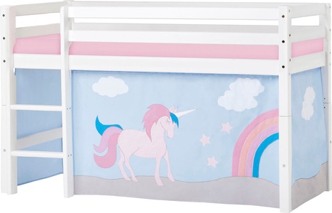 Hoppekids, Hoppekids Hochbett »Einhorn«, inkl. Vorhang-Set, Matratze und Rollrost, Hoppekids Hochbett »«Einhorn»«, mit Vorhang & Matratze 2 Grössen umbaubar