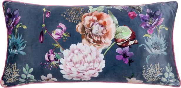 Descanso, Descanso Zierkissen PARMA 30x60 cm Anthrazit, Descanso Dekokissen »Parma«, Mit Füllung, 1 Stück, Mit Biese, Wendeoptik, Sehr Weich, Blumen