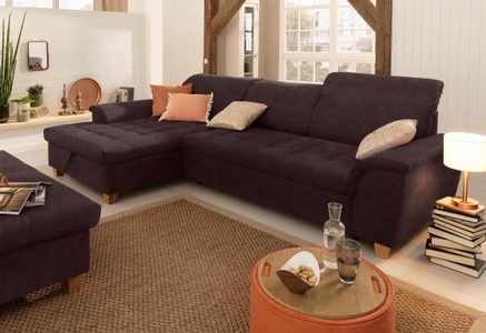 HOME AFFAIRE, Home affaire Ecksofa »Lyla«, mit Recamiere, wahlweise mit Rückenfunktion und zusätzlich mit Bett + Bettkasten, Home affaire Ecksofa »Lyla fester Sitzkomfort, bequeme Armlehnen, Breite 279cm, L-Form« mit Recamiere, wahlweise mit Rückenfunktion und zusätzlich mit Bett