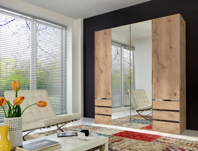 fresh to go, home24 Drehtuerenschrank Level 36A, MID.YOU Drehtürenschrank in eichefarben , Level 36A 200Cm Eiche Dekor , Kunststoff , 2 Fächer , 6 Schubladen , 200x216x58 cm , Dekorfolie,Nachbildung , umfangreiches Zubehör erhältlich, in verschiedenen Holzarten erhältlich, In verschiedenen Gr?