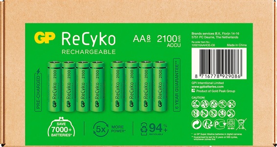 GP Batteries, GP Batteries ReCyko+ HR06 Mignon (AA)-Akku NiMH 2100 mAh 1.2 V 8 St., GP Batteries Akku »8er Box AA Akku NiMH 2100 mAh ReCyko 1,2V«, Mignon, 2100 mAh