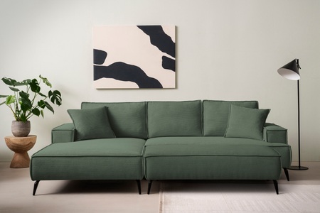 ANDAS, andas Sitzgruppe »TVINNU, Polsterecke mit Hocker, L-Form, Sofa in Cord«, (Set, 2 tlg.), mit aufwendiger Kedernaht, schwarze Füsse, Home affaire Sitzgruppe »TVINNU, Polsterecke L-Form, Schlaffunktion, mit Hocker« Set, 2 Stk. tlg. Set, stellbar zum Schlafsofa (Krokodilverbinder)