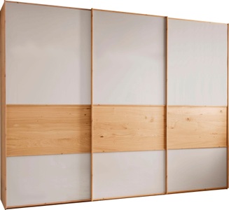 Wiemann, WIEMANN Schwebetürenschrank »Bari«, WIEMANN Schwebetürenschrank »Bari«, mit Glasfront und Massivholz-Absetzungen