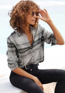 Buffalo, Buffalo Hemdbluse, aus weichem Flanell mit Blusenkragen, Flanellhemd, Karobluse