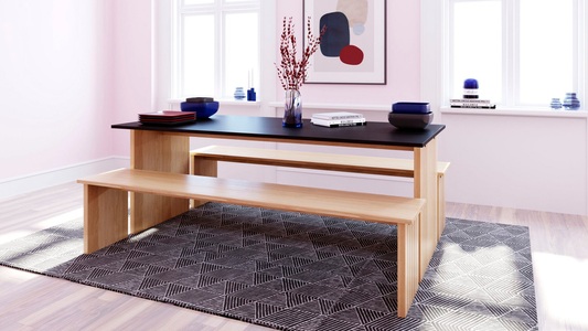 Woodman, Woodman - Tisch Stripe - 160 x 90 x 75 cm - Hellbraun und Schwarz, Woodman Esstisch »Stripe«, Holzfurnier aus Eiche