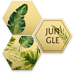 Wall-Art, Wall-Art Mehrteilige Bilder »Silberfarbeneffekt Jungle Collage« (Set), Wall-Art Mehrteilige Bilder »Silbereffekt Jungle Collage«, Kinder, (Set, 3 St.), Metallschild Collage
