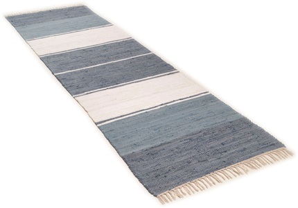 Theko die Markenteppiche, Handwebteppich, THEKO Läufer »Stripe Cotton«, rechteckig, 5 mm Höhe, Handweb Flachgewebe, reine Baumwolle, handgewebt, mit Fransen