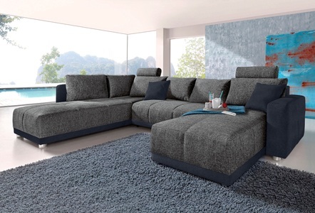 PLACES OF STYLE, Places of Style Wohnlandschaft, mit Federkern, Bettfunktion und Bettkasten, inklusive 2 Kopfstützen, frei im Raum stellbar, Jockenhöfer Gruppe Wohnlandschaft Orlando, mit Bettfunktion und Bettkasten, inklusive 2 Kopfstützen