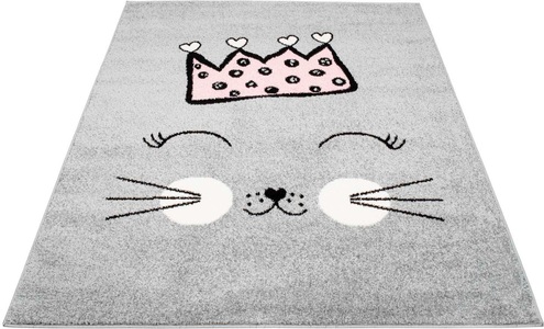 Carpet City, Kinderteppich, »Bubble Kids 1331«, Carpet City, rechteckig, Höhe 11 mm, maschinell gewebt, Carpet City Kinderteppich »Bubble Kids 1331«, rechteckig, 11 mm Höhe, Spielteppich, Katze, Krone, Weicher Flor, Pflegeleicht, Kinderzimmer