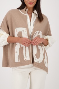 Monari Strickcape »Jacke Strickcape Schrift«, Oversize fit mit Rundhalsausschnitt mit Stehkragen
