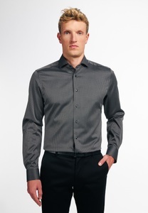 Eterna, ETERNA LANGARM HEMD SLIM FIT KETTLANCÉ SCHWARZ/ANTHRAZIT STRUKTURIERT, 