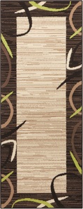 White Label, White Label - Design-Velourteppich - 80 x 250 cm - Braun, Hellgrün, Home affaire Läufer »Edmund«, rechteckig, 8 mm Höhe, Kurzflor, Retro-Look, Gekettelt, Bordüren-Design, Robust, Pflegeleicht