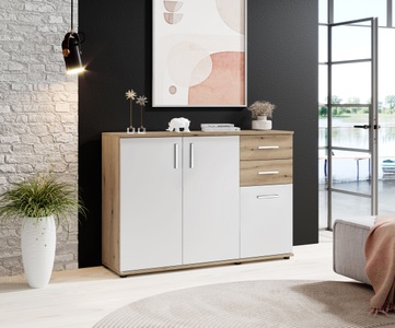 HBZ, HBZ Kommode »BC-Drift-2, Sideboard Stellmass BxHxT 120x84x35 cm«, (1 St.), Kommode mit 3 Türen, 2 Schubkästen und 1 Einlegeboden, HBZ Kommode »BC-Drift-2, Sideboard Stellmass BxHxT 120x84x35 cm«, (1 St.), Kommode mit 3 Türen, 2 Schubkästen und 1 Einlegeboden