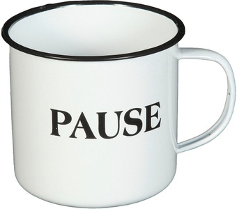 Ambiente Haus, Ambiente Haus Tasse »Becher PAUSE aus Emaille in Antikweiss«, (1 tlg.), Ambiente Haus Tasse »Becher PAUSE aus Emaille in Antikweiss«, (1 tlg.)