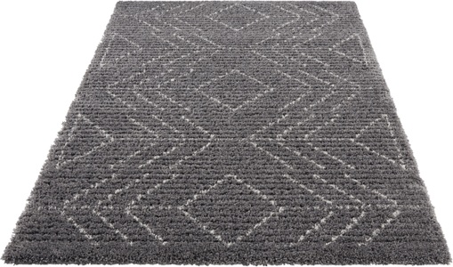 undefined, Mint Rugs - Teppich Toboso - 200 x 290 cm - Dunkelgrau, HANSE Home Hochflor-Teppich »Toboso«, rechteckig, 35 mm Höhe, sehr weicher Flor, Boho Design, Robust, Pflegeleicht, Gekettelt